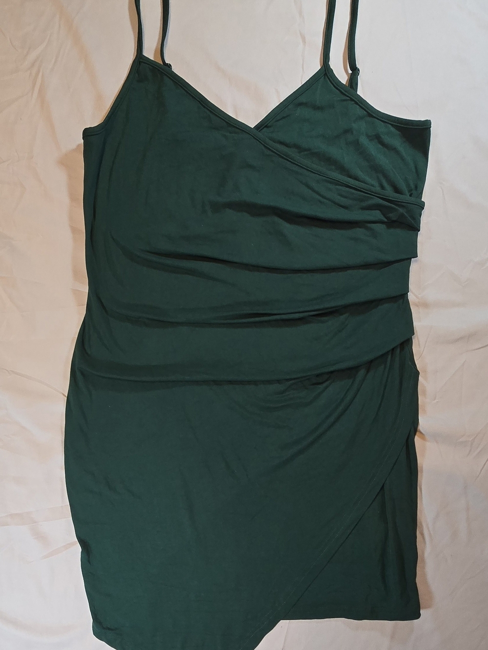 Shein Curve Dark Green Cami Mini Dress Plus 1XL Ruched Asymmetric Wrap Stretch